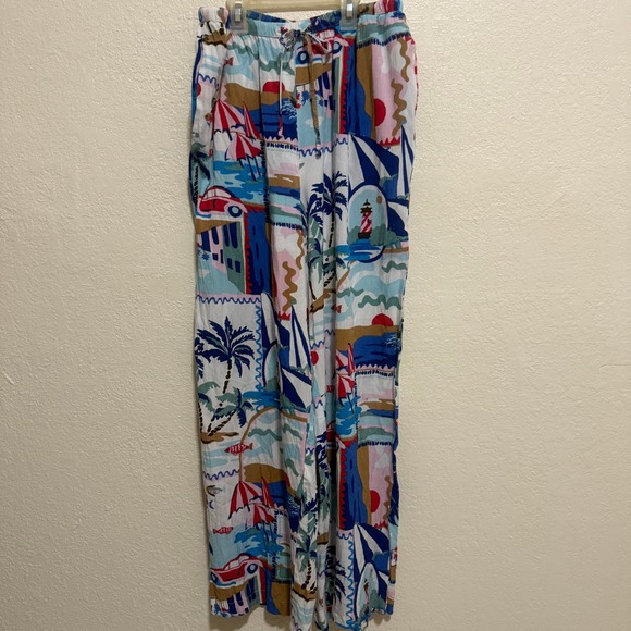 Fresh Destinations Tropical Vacation Print Rayon Wide Leg Pants Womens Medium - Picture 3 of 16